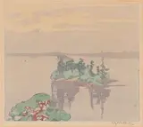 Cathcart's Island, Muskoka by Walter J. Phillips, colour woodcut on paper, sold Jul 2023