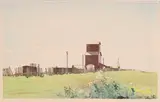 Grain Elevator at La Salle, Manitoba by Walter J. Phillips, colour woodcut on paper, sold Jul 2023