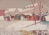 Return from Easter Mass by Albert H. Robinson, silkscreen on paperboard, sold Jul 2023