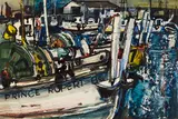 Fishing Fleet by Sam Black, gouache on paper on board, sold Jun 2023