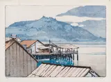 The Waterfront, Alert Bay, British Columbia by Walter J. Phillips, colour woodcut on Goyu paper, sold Jun 2023
