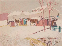 Return from Easter Mass by Albert H. Robinson, silkscreen on paperboard, sold Jun 2023