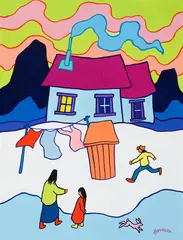 The Jack Rabbit by Ted Harrison, 1982, acrylic on canvas board, sold Jun 2023