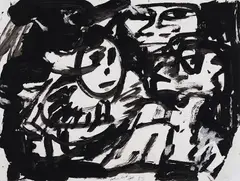 Faces by John Scott, 1985, mixed media on paper, sold Jun 2023