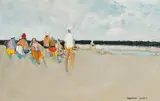 Beach Goers by Molly Joan Lamb Bobak, oil on canvas board, sold May 2023