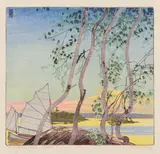 The Bat Wing Sail by Walter J. Phillips, 1925, colour woodcut on paper, sold May 2023