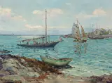 Harbour by George Horne Russell, oil on canvas, sold May 2023
