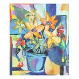 Abstract Still Life with Daffodils by Sid Oakley, Pastel on paper, sold Jul 2025