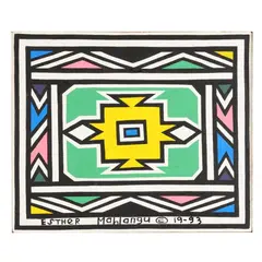 Ndebele Abstract by Esther Mahlangu, Acrylic on Masonite, sold Jul 2025