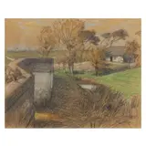La Chaumière Près du Pont by Auguste-Louis Lepère, Pastel on paperboard, sold Jul 2025