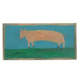 Pig in a Landscape by Jimmy Lee Sudduth, House paint and "sweet mud" on board, sold Jul 2025