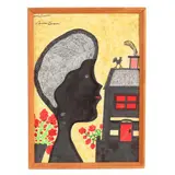 Woman in Profile with House and Rooster by Carrie Graves, Ink and marker on paper, sold Jul 2025