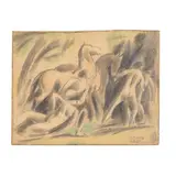 Figural Study with Horses by Béla Kádár, Graphite and colored pencil on paper, sold Jul 2025