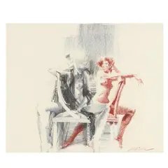 Two Seated Nude Figures by Charles Billich, Oil crayon on paper, sold Jul 2025