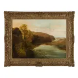The Winding River by H. Larpent. Roberts, Oil on canvas (lined), sold Jun 2025