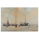 Ships Moored at Shore by George Hitchcock, Watercolor and gouache on paper, sold Jun 2025