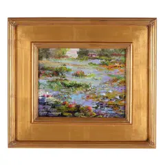 Rose and White Flowers with Lily Pads by Thomas DeDecker, Oil on board, sold Jun 2025