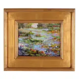 Rose and White Flowers with Lily Pads by Thomas DeDecker, Oil on board, sold Jun 2025