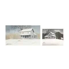 Two Winter Farm Scenes by Cotton Ketchie, Watercolor on paper, sold Jun 2025