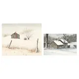 Two Winter Farm Scenes by Cotton Ketchie, Each a watercolor on paper, sold Jun 2025