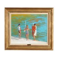 Green and Red Umbrella by Nicola Simbari, Oil on canvas, sold Jun 2025