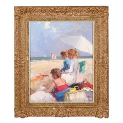 A Day at the Beach by Niek Van der Plas, Oil on masonite, sold Jun 2025
