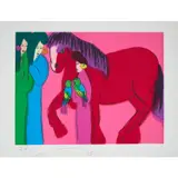 Cheval et perroquets - 1982 by Walasse Ting, Lithographie sur papier vélin, sold Dec 2022