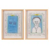 Les marins piroguiers mènent toujours leur aventure sur la mer (de la série Musée du visage africain) by Frédéric Bruly Bouabré, 1997, Stylo bille et crayon de couleur sur papier cartonné (Ensemble de deux dessins), sold Apr 2023
