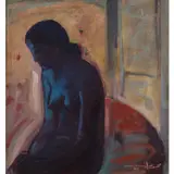 Sans titre (Profil bleu) by Mohamed Abla, Huile sur toile contrecollée sur panneau, sold Apr 2023