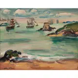 Voiliers et Steamers près de la côte Malouine by Othon Friesz, Huile sur panneau, sold Mar 2023