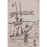 Voiliers dans le port d’Antibes by Paul Signac, Plume, encre de Chine et lavis de Sépia sur papier, sold Mar 2023