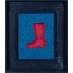 Magic boot by Roy Adzak, 1966, Technique mixte sur toile et carton dans un encadrement réalisé par l'artiste, sold Mar 2023