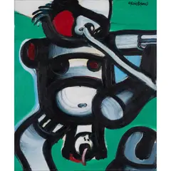 Accouchement by John Christoforou, 1984, Huile sur toile, sold Mar 2023