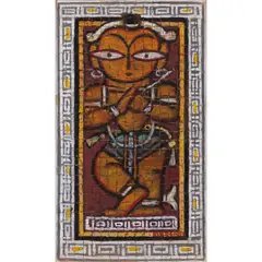 Krishna Dancing by Jamini Roy, circa 1955, Gouache sur feuilles de plames tressées, sold Mar 2023