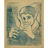 Homme allumant sa pipe - c. 1900 by Louis Valtat, Bois gravé imprimé en bleu - vert sur papier vélin chamois (dit "papier boucherie"), sold Jun 2023