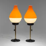 Rotaflex table lamps, pair by Yasha Heifetz, c. 1955, molded plastic, enameled aluminum, brass, enameled steel, sold Jan 2023