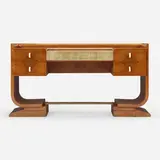 Vanity by Léon Jallot, c. 1935, maple burl veneer, shagreen, nickel-plated brass, celluloid, sold Jan 2023