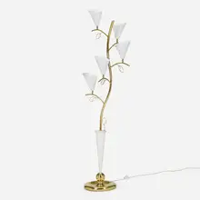 Floor lamp by Modern, c. 1970, brass, enameled aluminum, sold Jan 2023