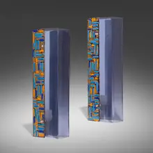 Table lamps, pair by Angelo Brotto, c. 1960, enameled steel, plastic, brass, sold Jan 2023