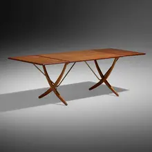 Drop-leaf dining table, model AT 304 by Hans J. Wegner, c. 1960, teak, brass, beech, sold Jan 2023