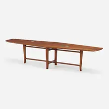 Coffee table, model 5632N by Edward Wormley, walnut, Natzler ceramic tiles, sold Jan 2023