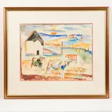 Cows in Farmyard by William Sommer, 1931, Watercolor, offered May 2026