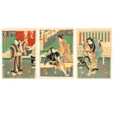 (Japanese, 1823-1880) Interior Scene with Actors, Triptych by Utagawa Kunisada, Woodcut, offered Apr 2026