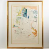 The Unicorn Laser Disintegrates the Horns of the Cosmic Rhinoceros by Salvador Dalí, Drypoint Etching over Chromolithograph with Embossing, offered Jan 2026