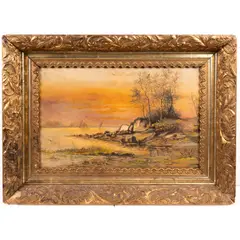 Shoreline with Sailboats by Henry Sheppard, Oil on board, offered Dec 2025