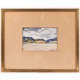 Cache la Poudre, Fort Collins, Colorado by Harold Holmes Wrenn, Gouache on paper Signed LR Image: H: 6 1/2 X W: 9 1/2 in. H: 17 1/4 W: 21 in., offered Dec 2025