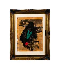 Der Teufel in Robert Gerber" - 1966 by Peter Keil, acrylic and newspaper on masonite board, sold Feb 2026