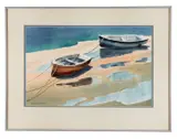 Low Tide Boats" - late 20th century by Edwin Voorhees, watercolor on paper, sold Feb 2026