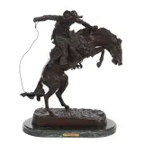 Untitled by Frederick Sackrider Remington, Bronze sculpture on green marble base, sold Nov 2022