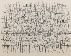 Points and Lines by Dan Miller, woodcut on paper, sold Jan 2024